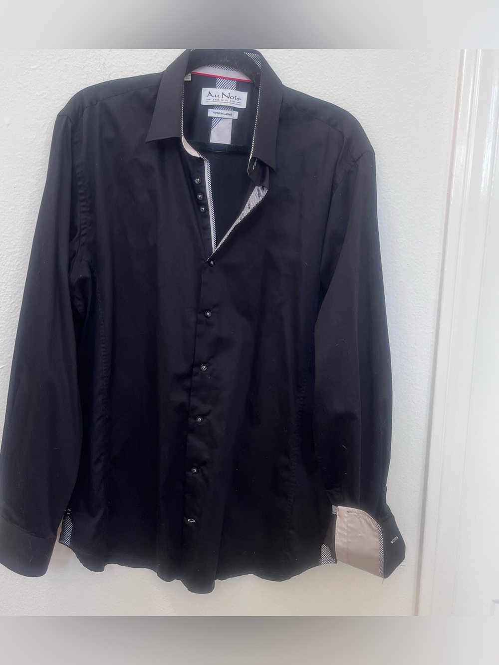 Au Noir White Label NWOT Sz L Couture Black Dress shirt Flip Cuff Tailored Fit